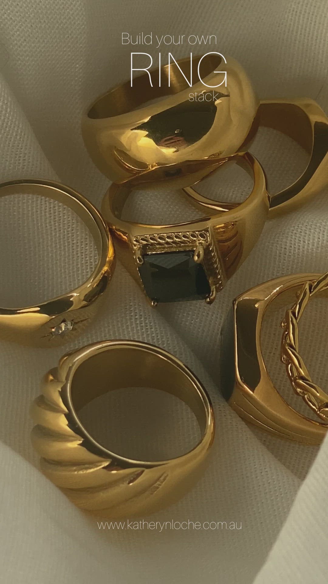 18K Gold Plated - Square Signet Stone Ring (3 colours)