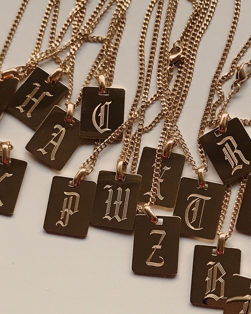18k Gold Plated - Grassetto Old English Initial Necklace - Katherynloche
