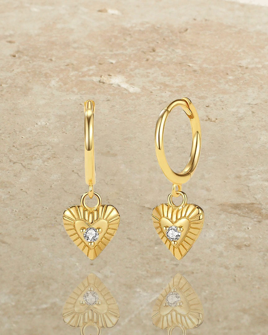 925 STERLING SILVER - CZ HEART GOLD DROP EARRINGS - Katherynloche