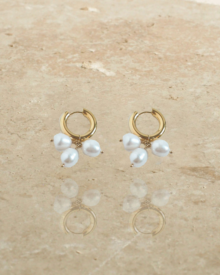 18k Gold Plated - Pearl Gold Hoop Earrings