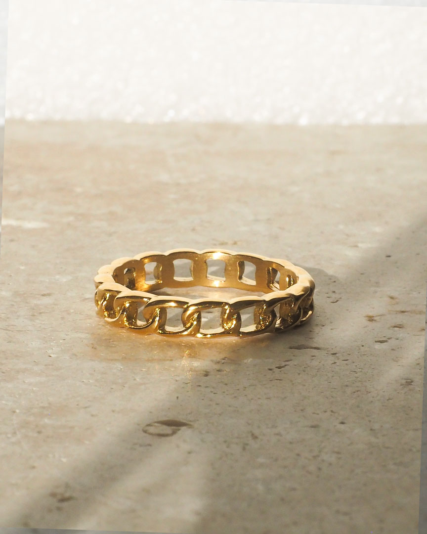 18K GOLD PLATED - Modern CURB CHAIN GOLD RING - Katherynloche