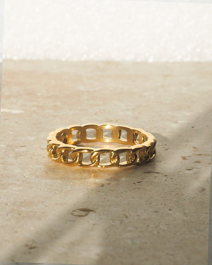 18K GOLD PLATED - Modern CURB CHAIN GOLD RING - Katherynloche