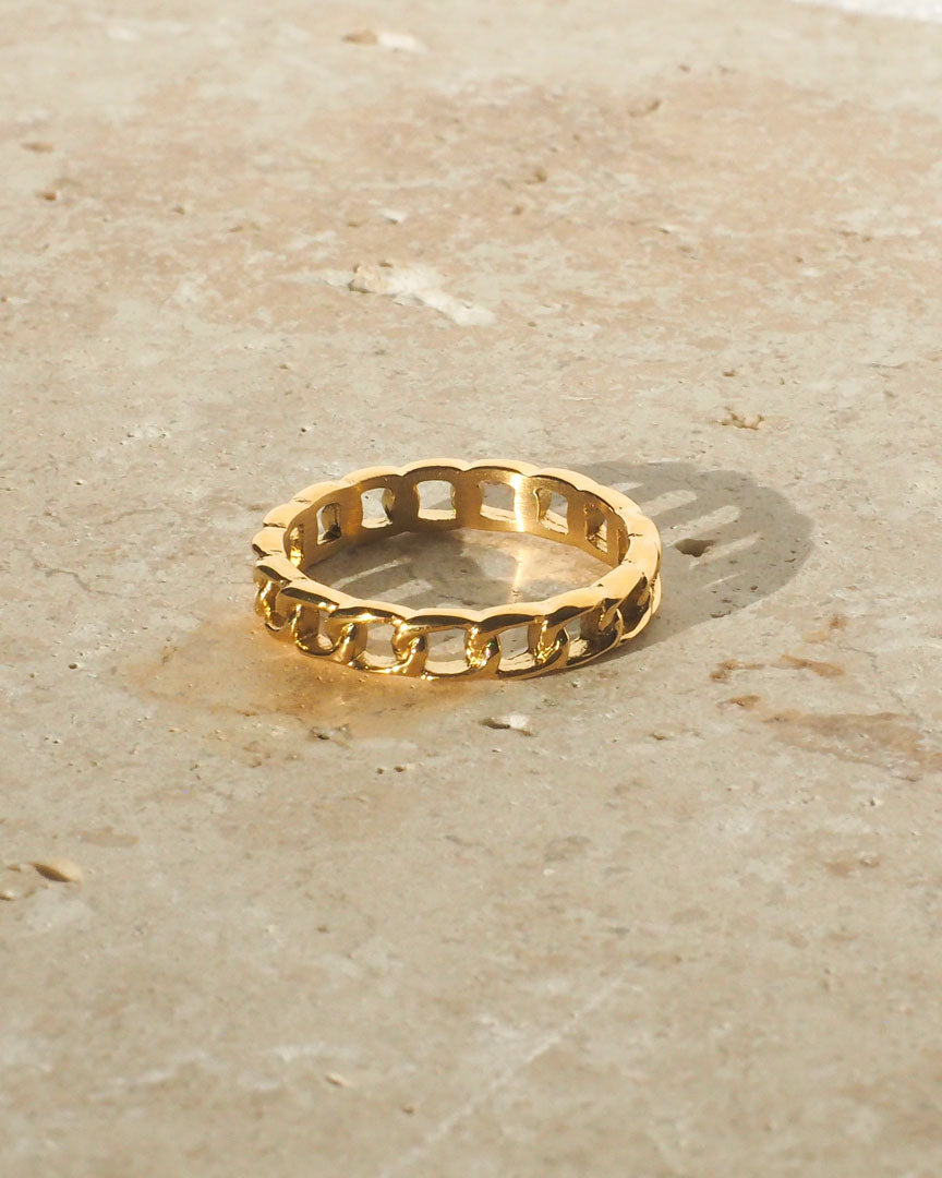 18K GOLD PLATED - Modern CURB CHAIN GOLD RING - Katherynloche