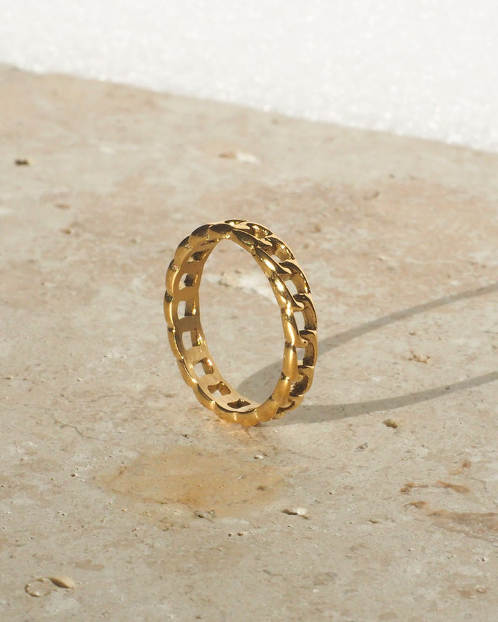 18K GOLD PLATED - Modern CURB CHAIN GOLD RING - Katherynloche