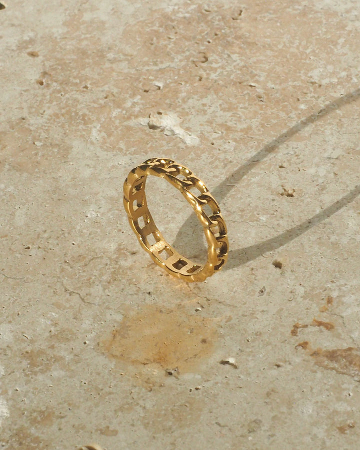 18K GOLD PLATED - Modern CURB CHAIN GOLD RING - Katherynloche