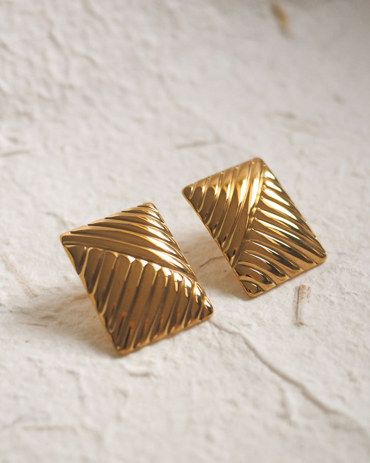 18k Gold Plated - Statement Square Stud Earrings