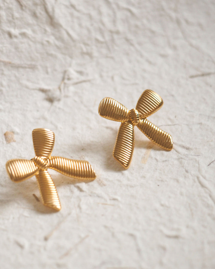 18k Gold Plated - Bow Stud Earrings