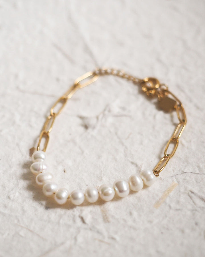 18K Gold Plated - Pearl Link Bracelet