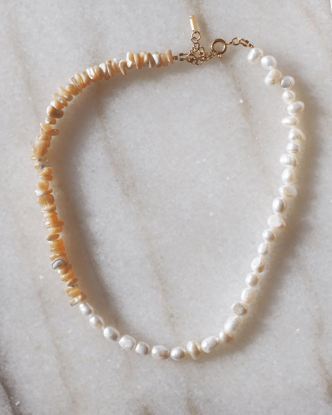 18K Gold Plated - Handmade Fresh Water Pearl Shell Necklace