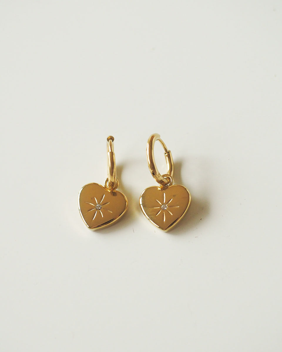 18K GOLD PLATED - MINI HEART DROP EARRINGS - Katherynloche