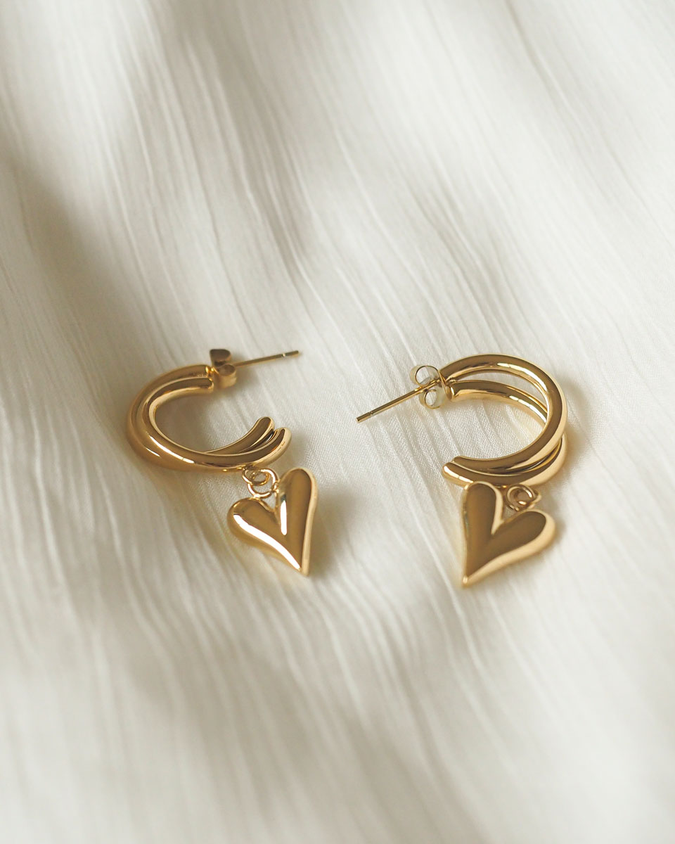 18k Gold Plated - Valentina Heart Drop Earrings - Katherynloche