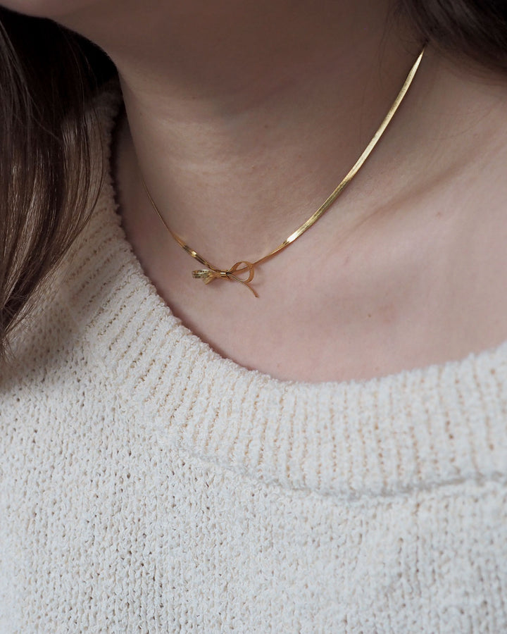 18k Gold Plated - Bow Snake Chain Necklace