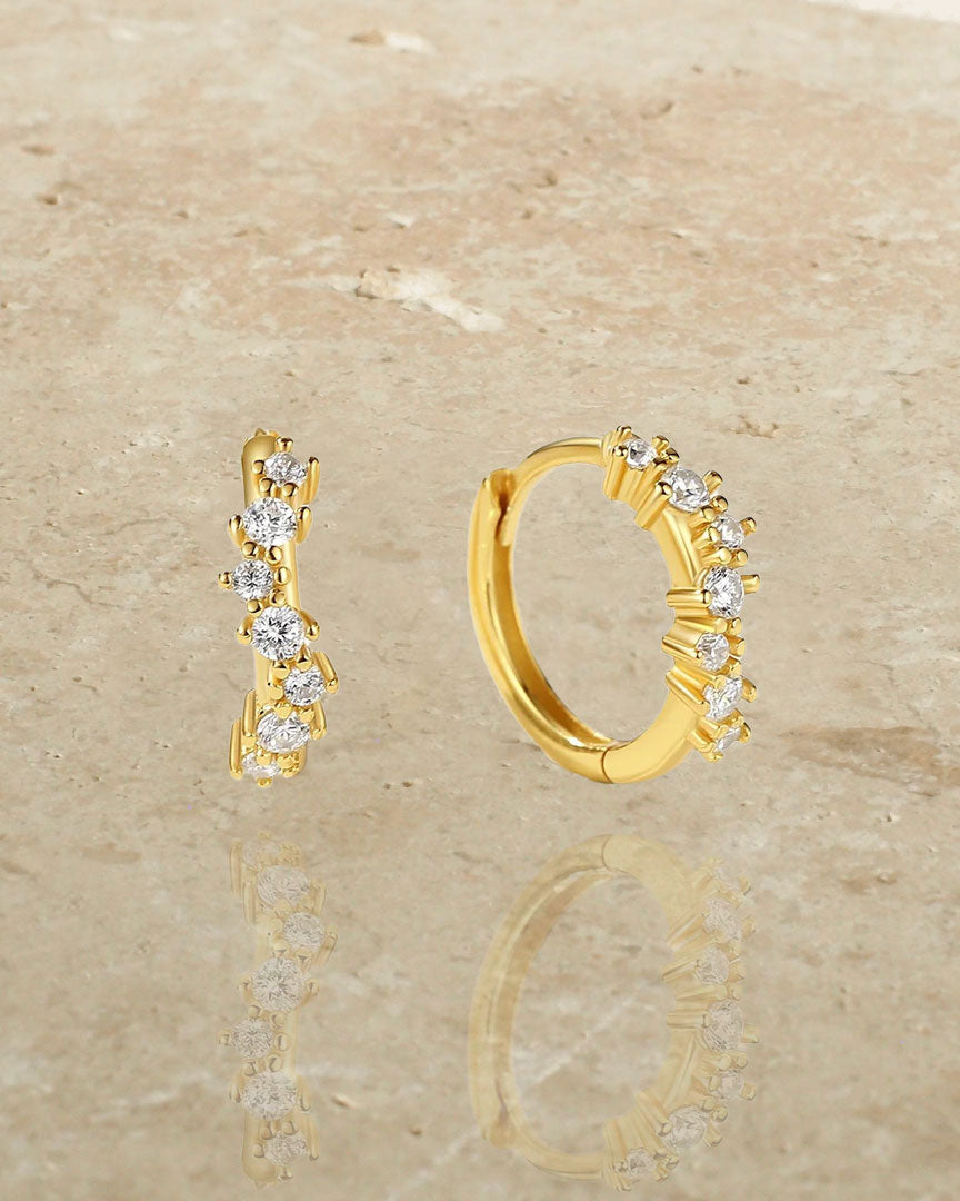 925 STERLING SILVER - CZ GOLD HOOP EARRINGS (HUGGIES) - Katherynloche