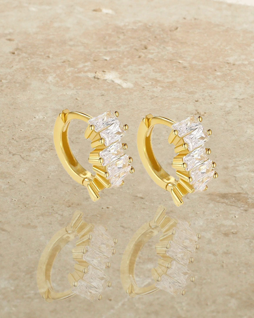 925 STERLING SILVER - LARA CZ GOLD HOOP EARRINGS (HUGGIES) - Katherynloche