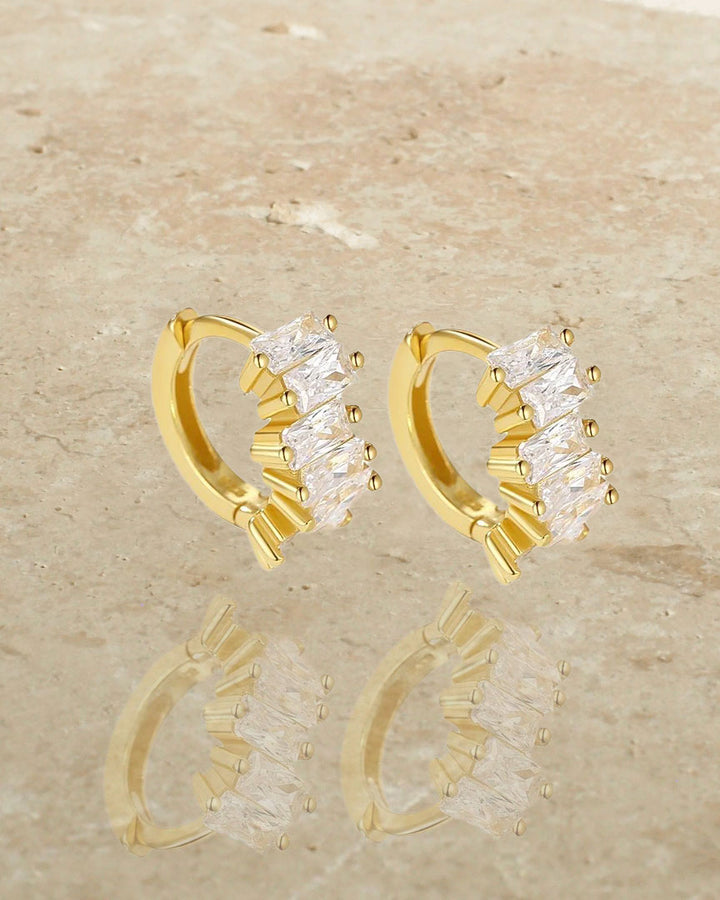 925 STERLING SILVER - LARA CZ GOLD HOOP EARRINGS (HUGGIES) - Katherynloche