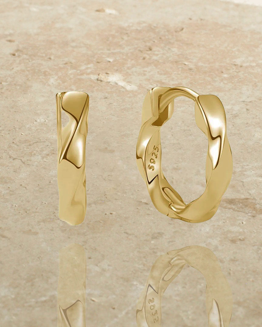 925 STERLING SILVER - LUPIN GOLD HOOP EARRINGS (HUGGIES) - Katherynloche