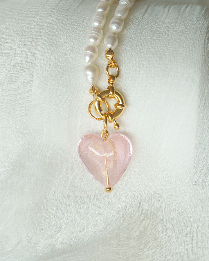 18k gold plated - Pearl Heart Gold Necklace - Katherynloche