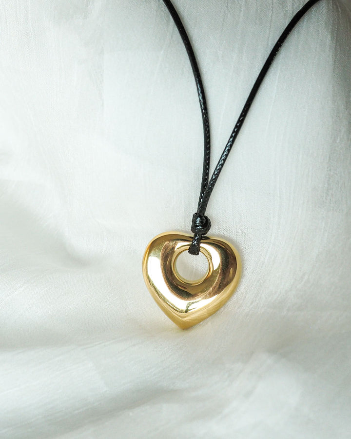 18K gold plated - PU Leather Heart Necklace - Katherynloche