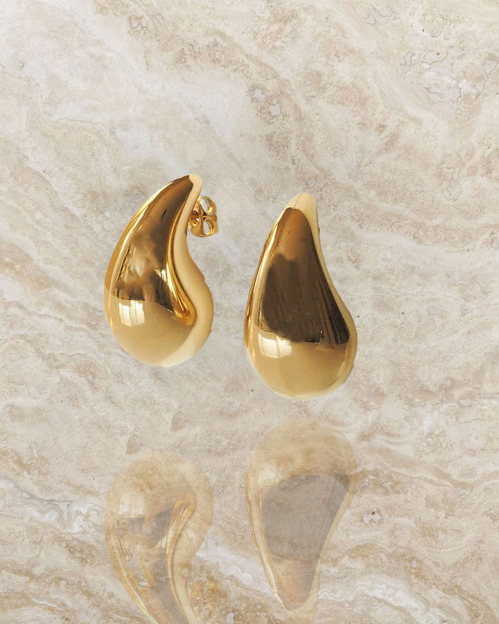 18k Gold Plated - Vintage Inspired Tear Drop Gold Stud Earrings