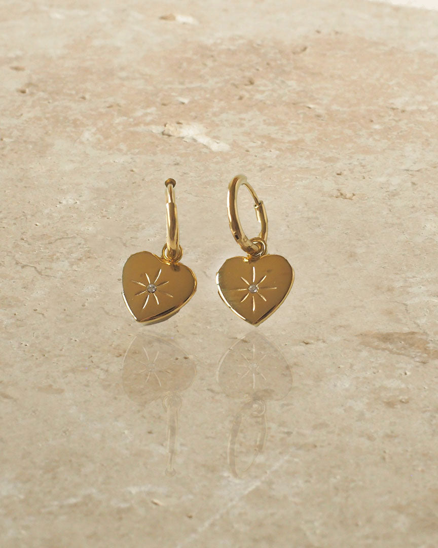 18K GOLD PLATED - MINI HEART DROP EARRINGS - Katherynloche