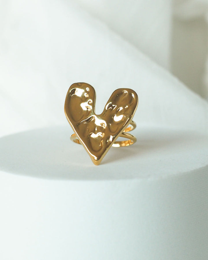 18k Gold plated - Textured Heart gold ring - Katherynloche