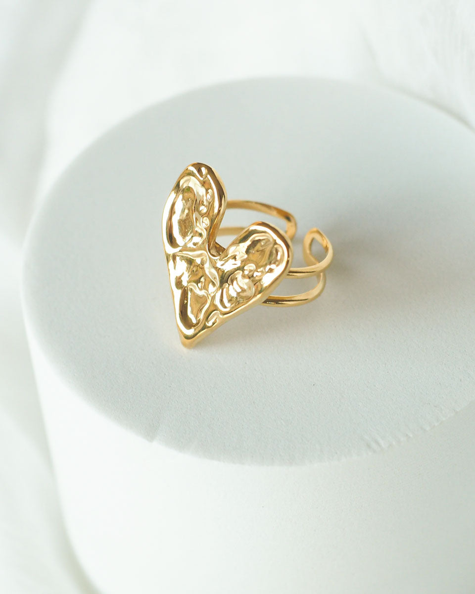 18k Gold plated - Textured Heart gold ring - Katherynloche