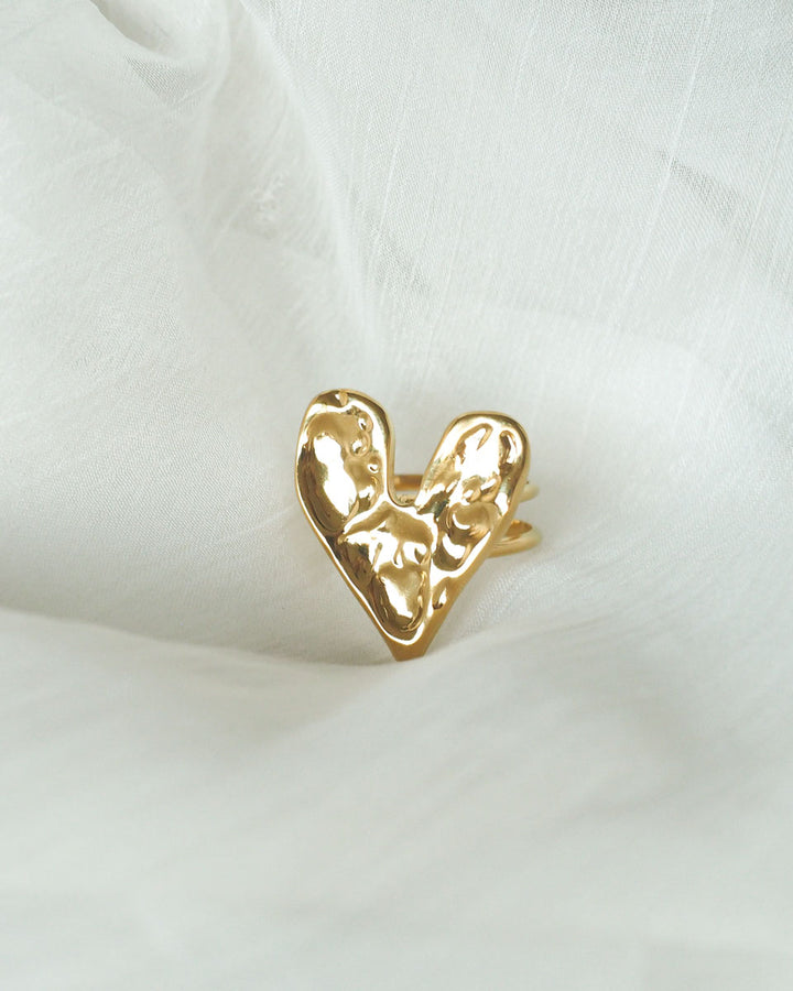 18k Gold plated - Textured Heart gold ring - Katherynloche