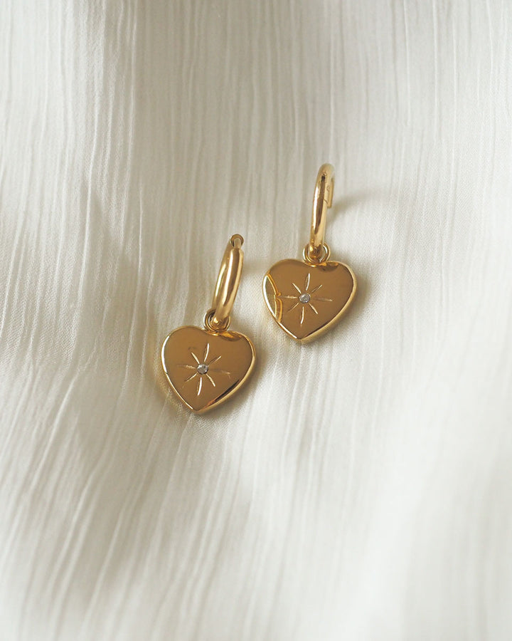 18K GOLD PLATED - MINI HEART DROP EARRINGS - Katherynloche