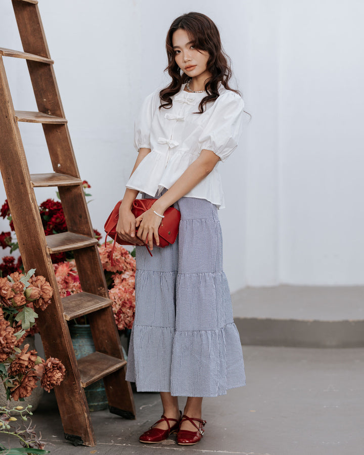 Blue Stripe Midi Skirt