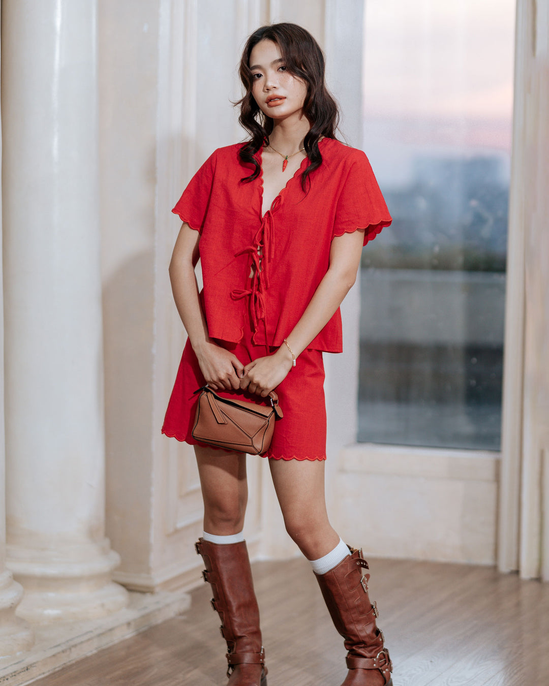 Red Cotton Co-ord Mini Skirt