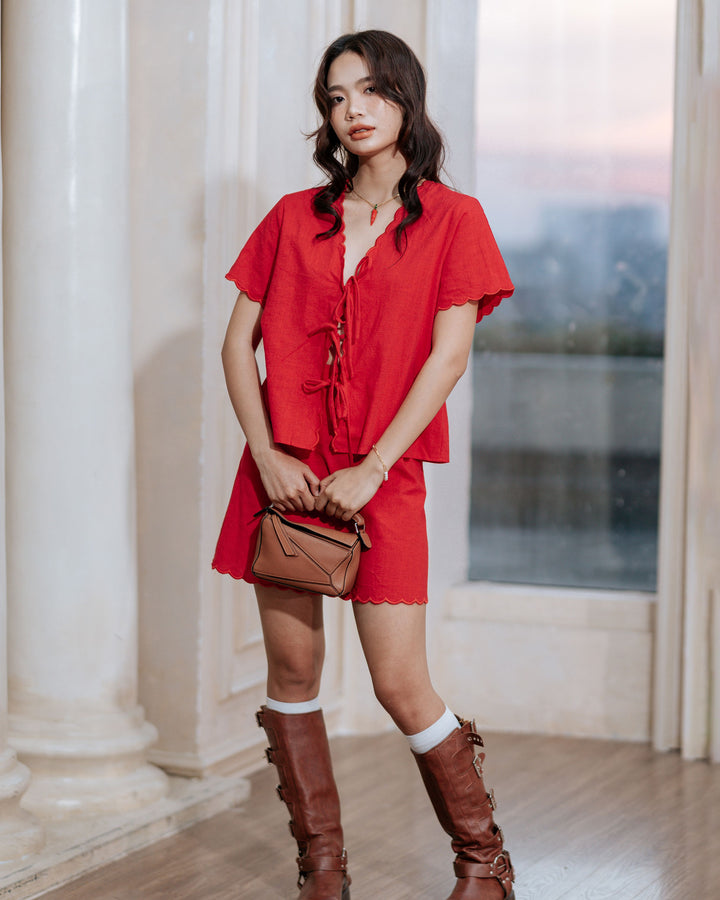 Red Cotton Co-ord Mini Skirt