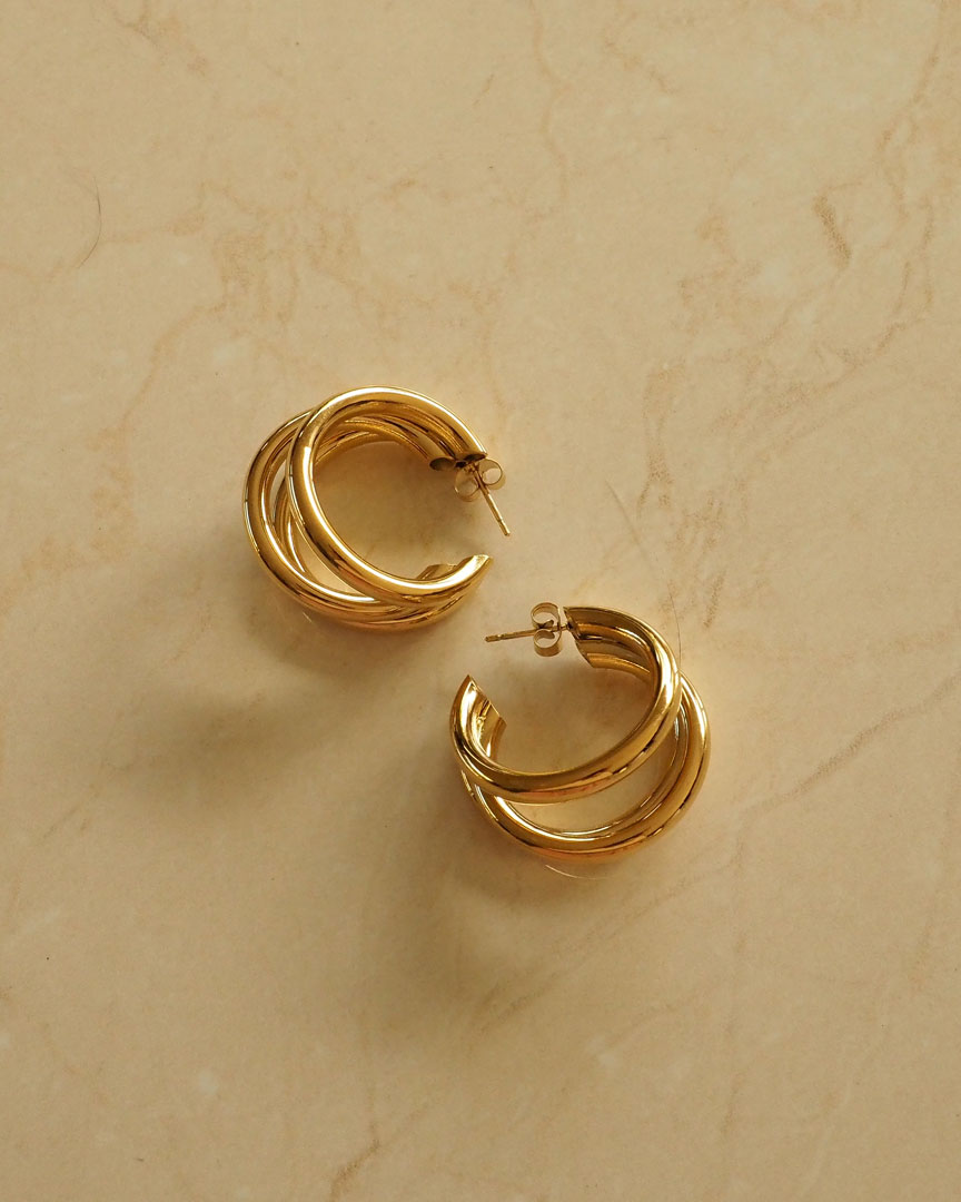 18k Gold Plated - Trio Gold Hoop Earrings - Katherynloche