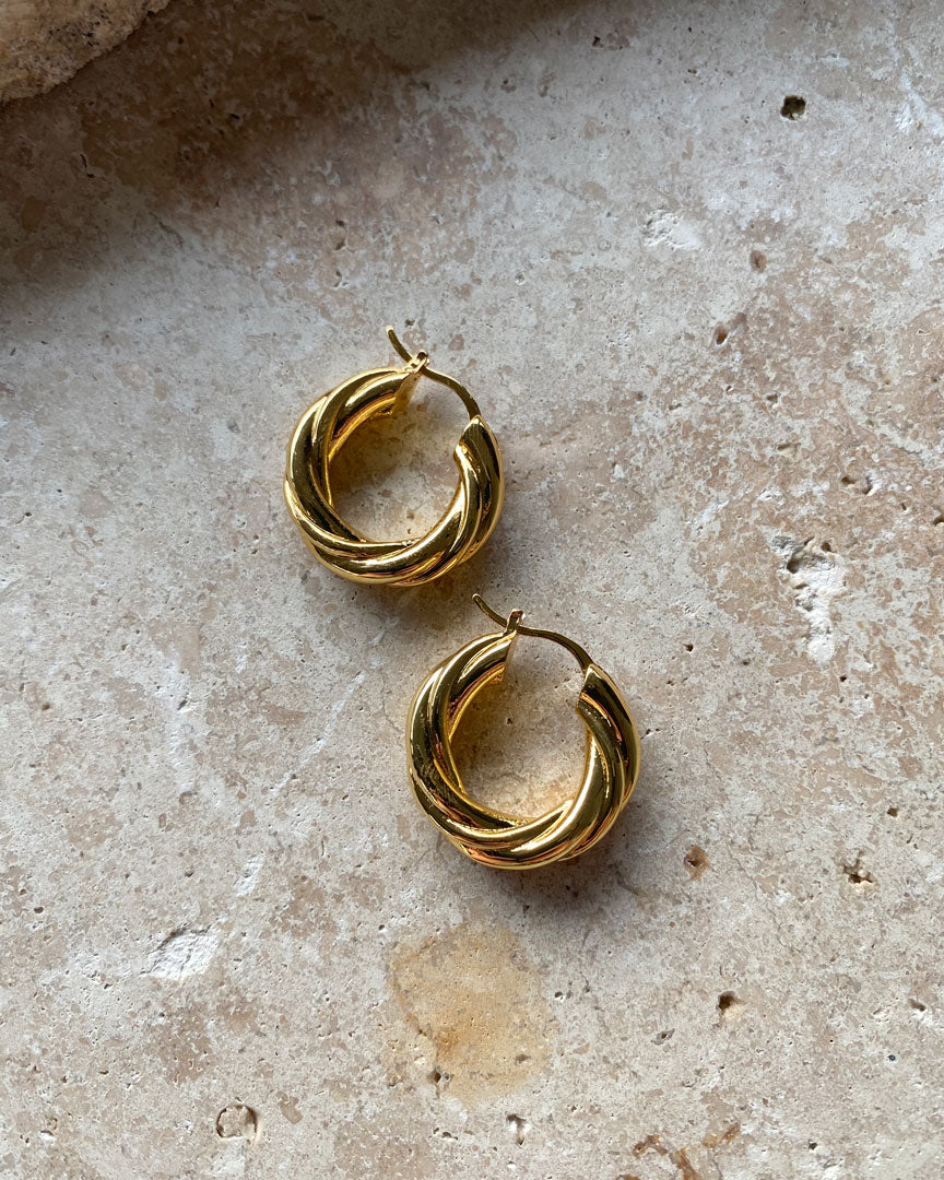 18k Gold Plated - Oria French Hoop Earrings (S,M) - Katherynloche