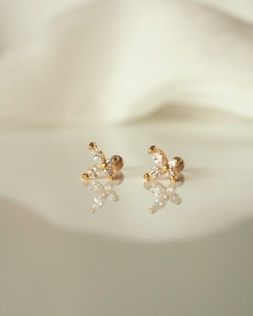 STAINLESS STEEL - Sophia Flower CZ STUD EARRINGS - Katherynloche