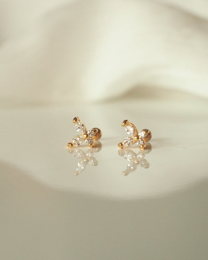 STAINLESS STEEL - Sophia Flower CZ STUD EARRINGS - Katherynloche