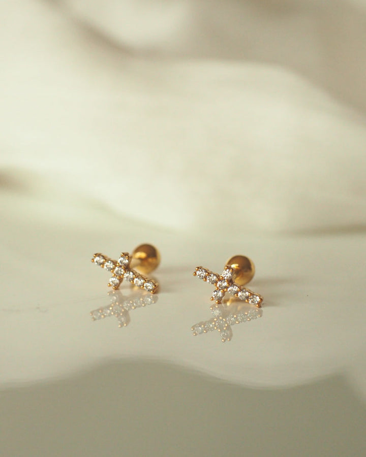 STAINLESS STEEL - Mini Cross  STUD EARRINGS - Katherynloche