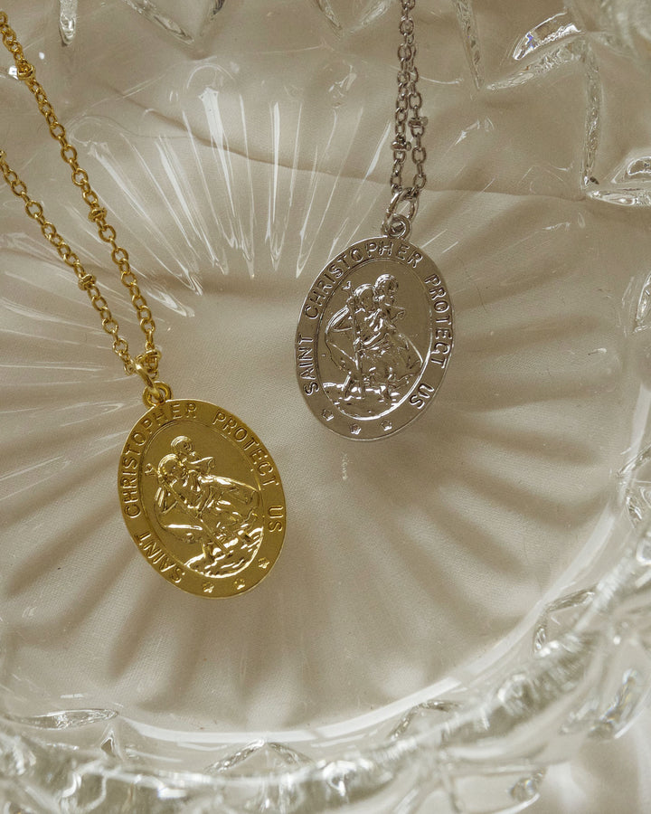 18K Gold Plated - St. Christopher Medal Necklace (Gold and Silver) - Katherynloche