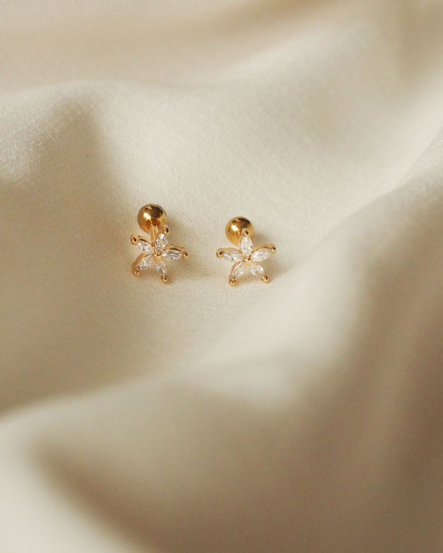 Stainless Steel - Jasmine Gold Stud Earrings - Katherynloche