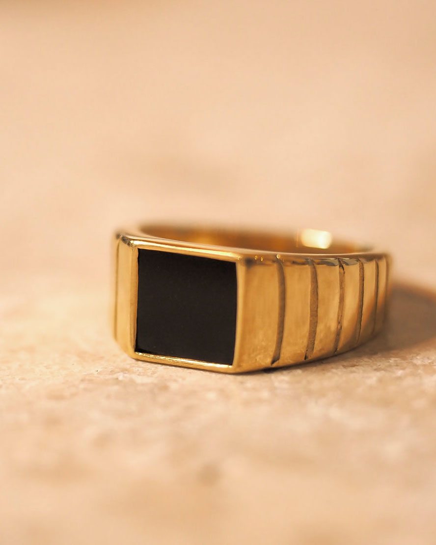 18K gold plated - Black Onyx Signet Ring - Katherynloche