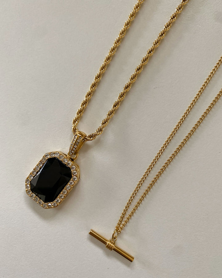 18K gold plated - Onyx pendant necklace - Katherynloche