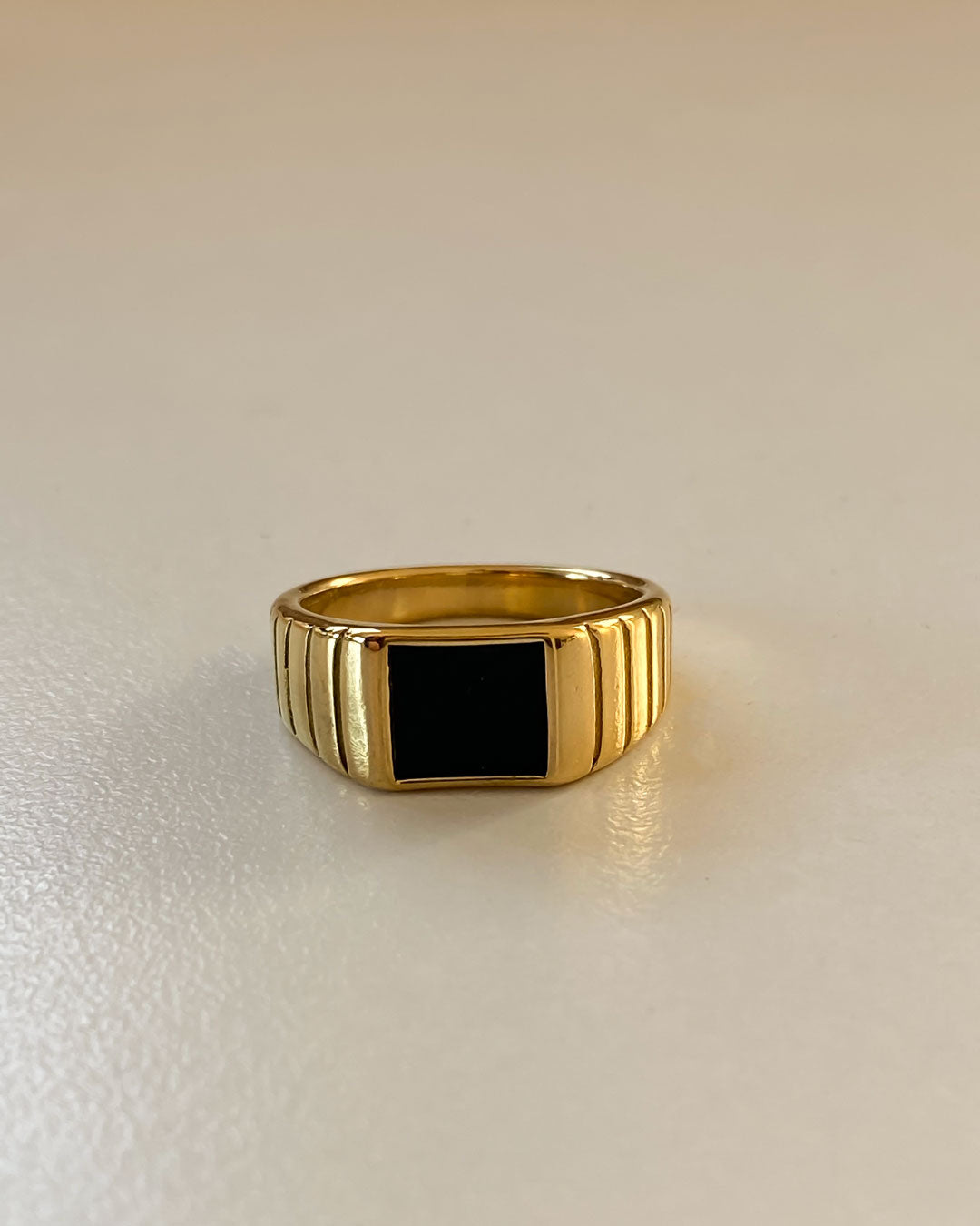 18K gold plated - Black Onyx Signet Ring - Katherynloche