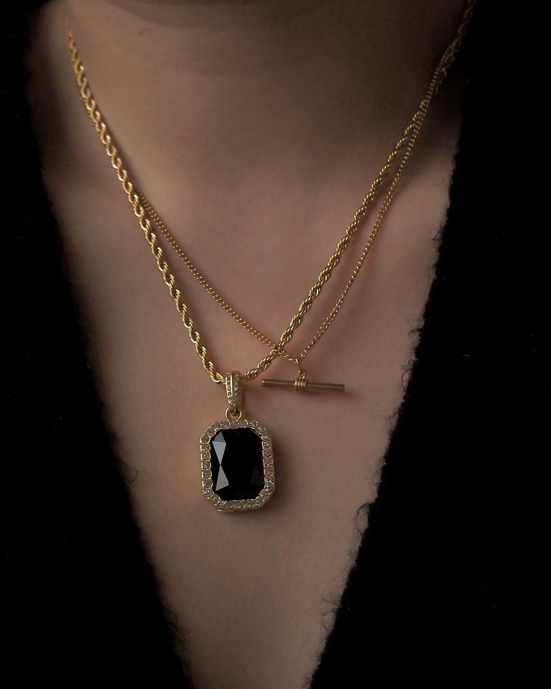 18K gold plated - Onyx pendant necklace - Katherynloche