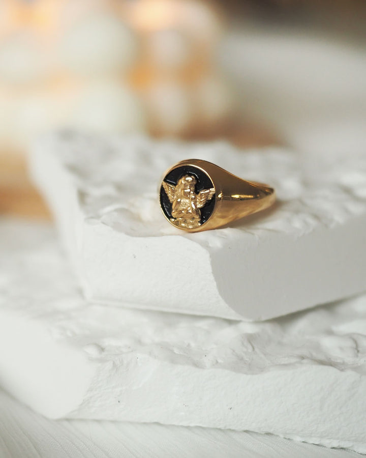 18k Gold plated - Onyx Angel ring - Katherynloche