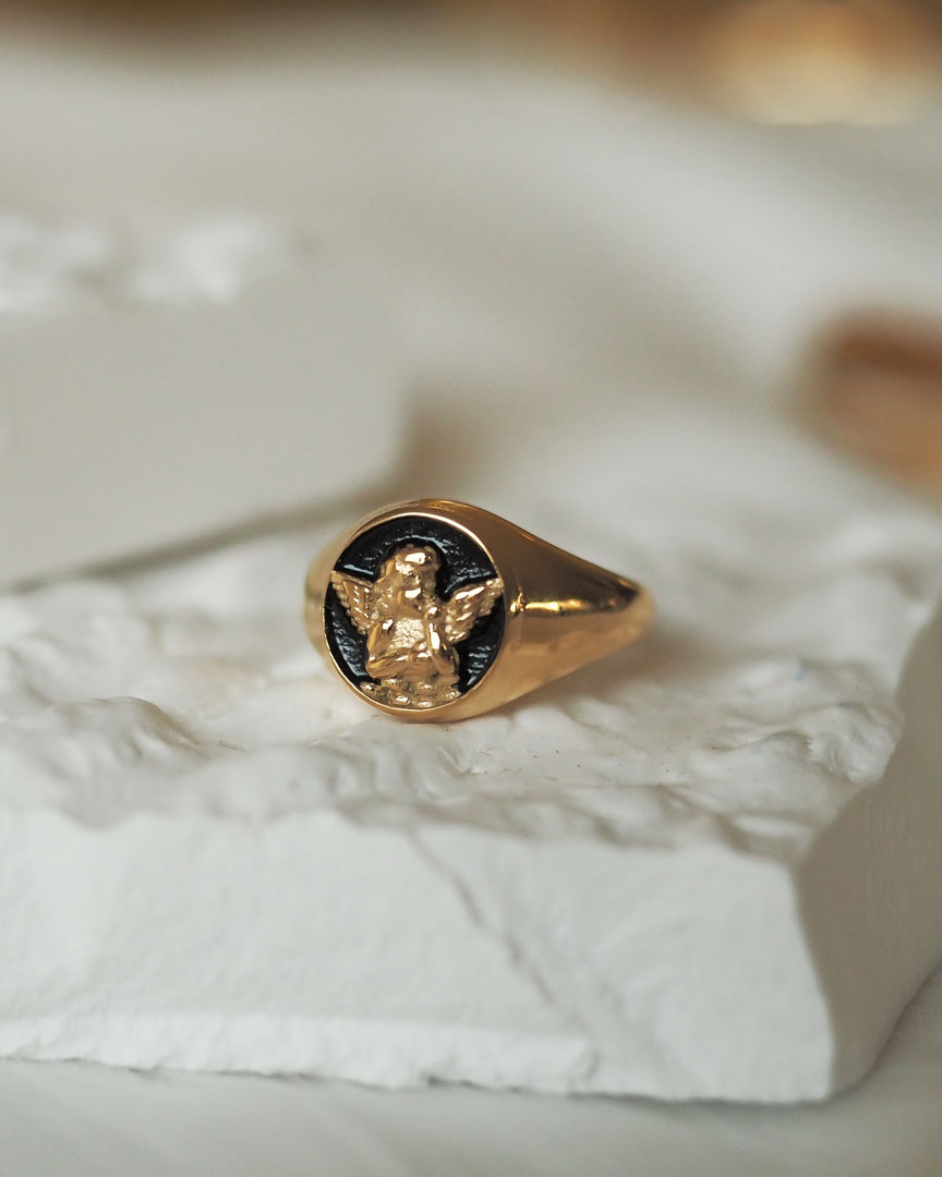 18k Gold plated - Onyx Angel ring - Katherynloche