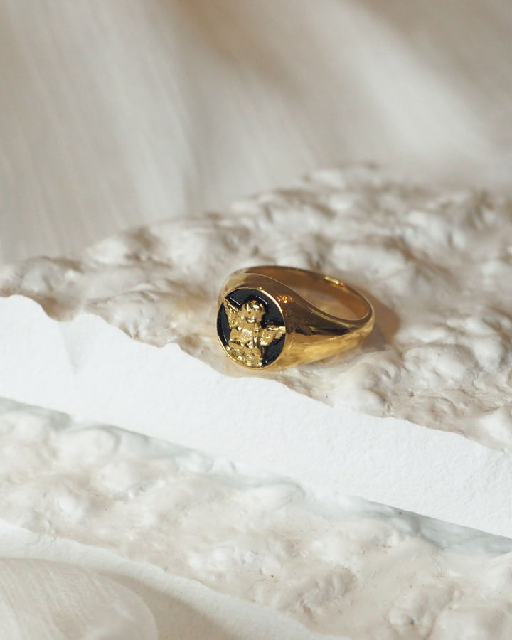 18k Gold plated - Onyx Angel ring - Katherynloche