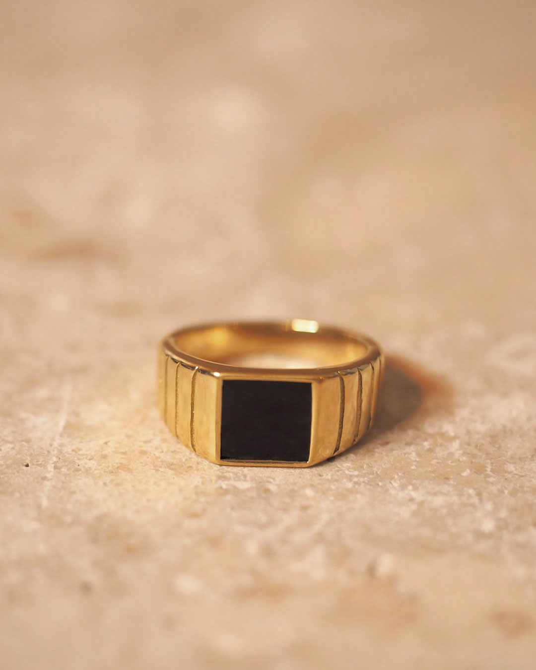 18K gold plated - Black Onyx Signet Ring - Katherynloche