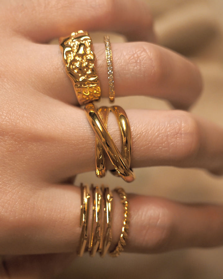 18k Gold Plated - Stackable Twisted Gold Ring - Katherynloche