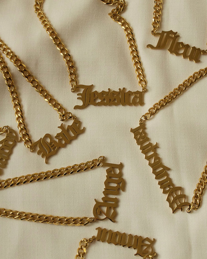 18k gold plated - The GOTHIC Nameplate Personalised Necklace (Made to Order) - Katherynloche