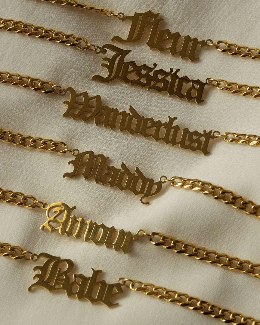 18k gold plated - The GOTHIC Nameplate Personalised Necklace (Made to Order) - Katherynloche