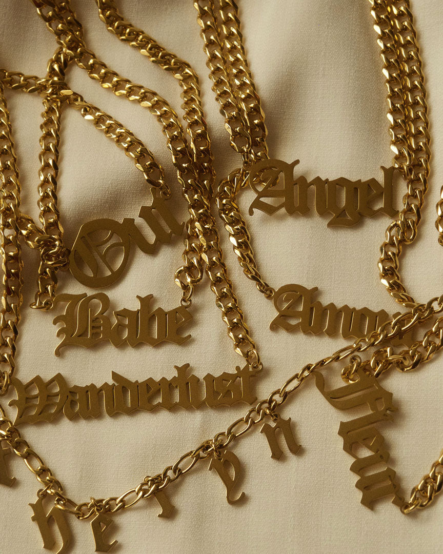 18k gold plated - The GOTHIC LETTERDROP Nameplate Personalised Necklace (Made to order) - Katherynloche